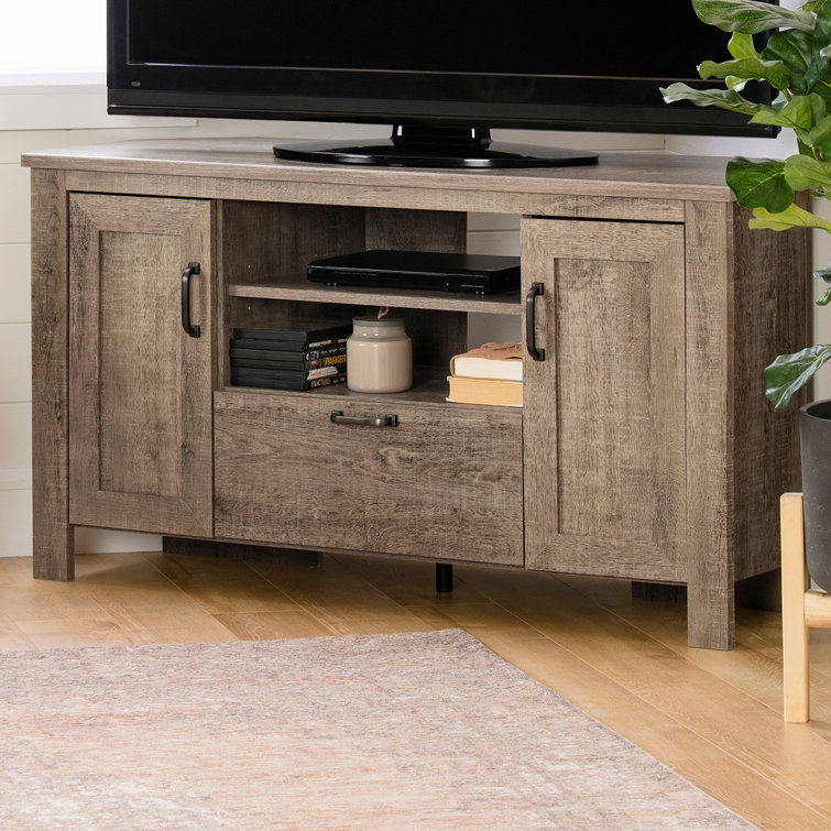 Weathered Oak Corner TV Stand with Cabinet