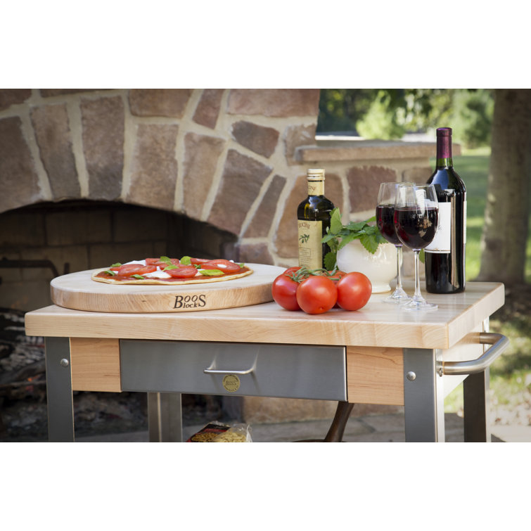 Elegante Maple & Stainless Steel Drop-Leaf Kitchen Cart with Wine Storage