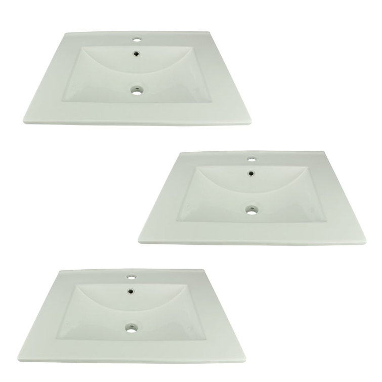Luke 24" White Ceramic Drop-In Bathroom Sink Pack of 3