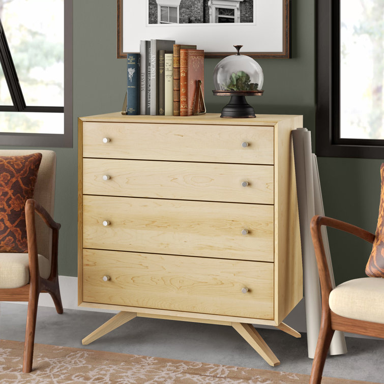 Astrid Mid-Century 4-Drawer Saddle Cherry Dresser with Silver Handles