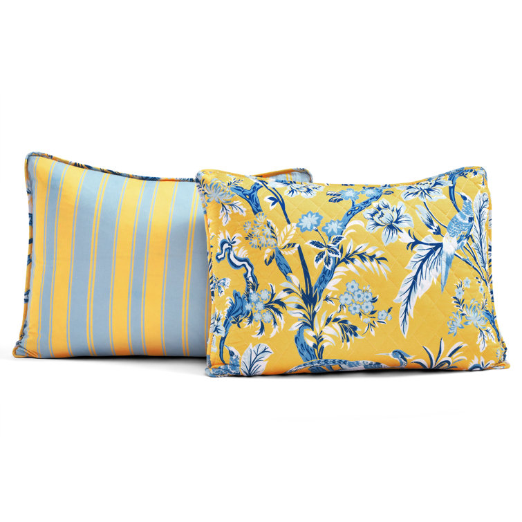 Yellow and Blue Reversible Cotton Full Quilt Set