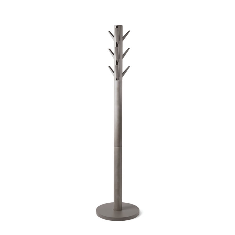 Gray Rubberwood Modern Freestanding Coat Rack with 9 Hooks