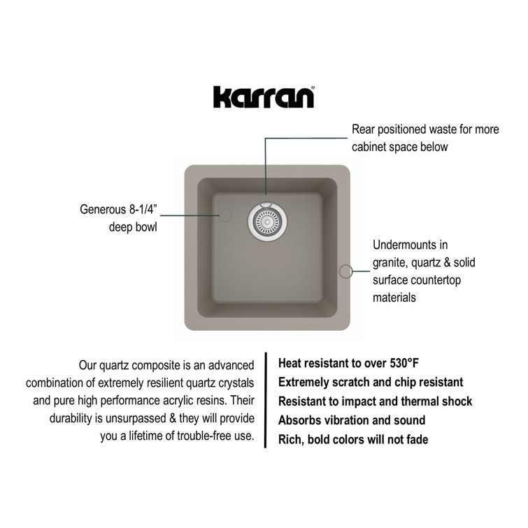 Karran 17'' Matte Concrete Quartz Undermount Bar Sink