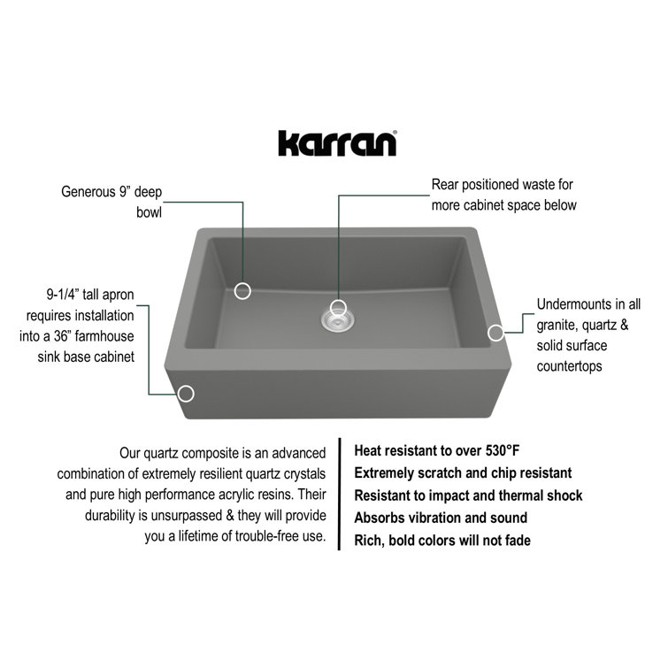 Matte Gray Quartz Composite Farmhouse Single Bowl Kitchen Sink