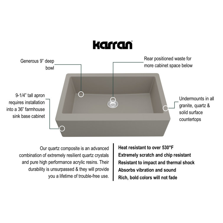 Concrete Gray Quartz Farmhouse Single Bowl Kitchen Sink