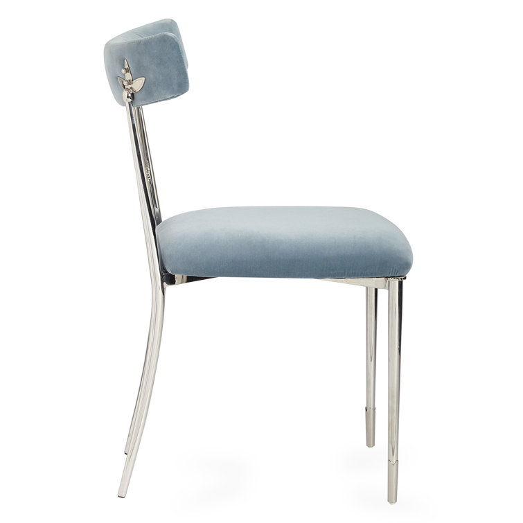 Sky Blue Velvet Upholstered Cross Back Side Chair