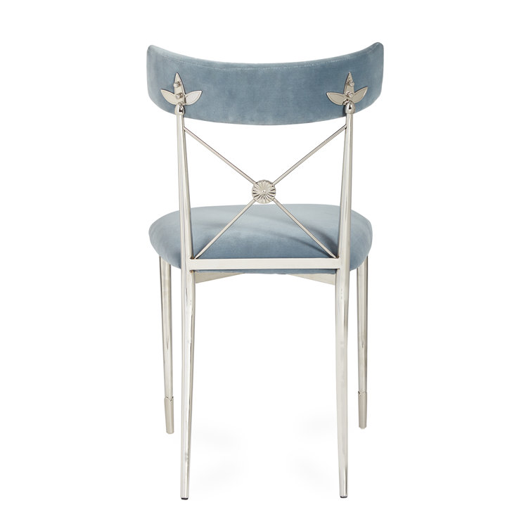 Sky Blue Velvet Upholstered Cross Back Side Chair