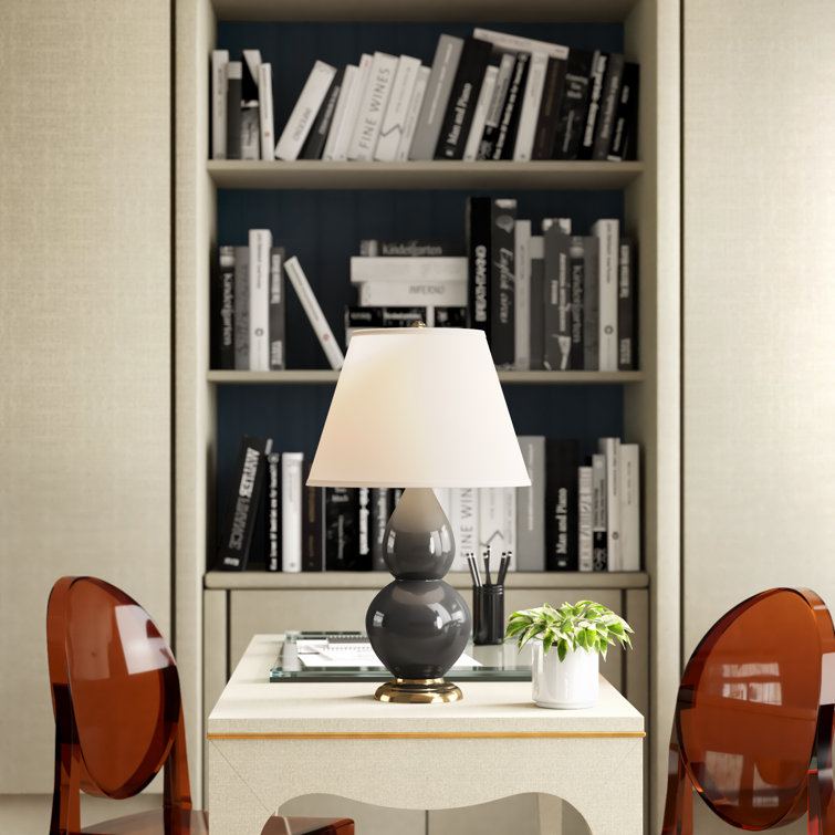 Elegant Deep Patina Bronze Double Gourd Ceramic Table Lamp