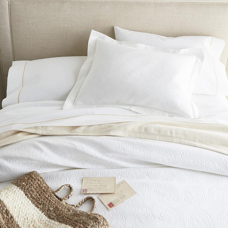 Vienna White Cotton Twin Coverlet with Floral Pattern