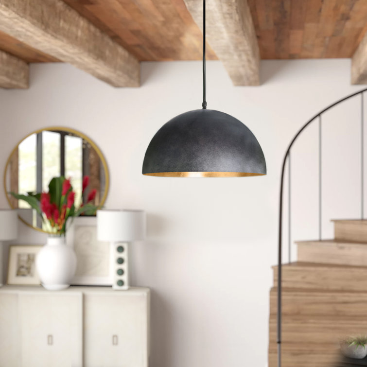 Sigmund 15" Blackened Steel Bowl Pendant with Gold-Leaf Interior