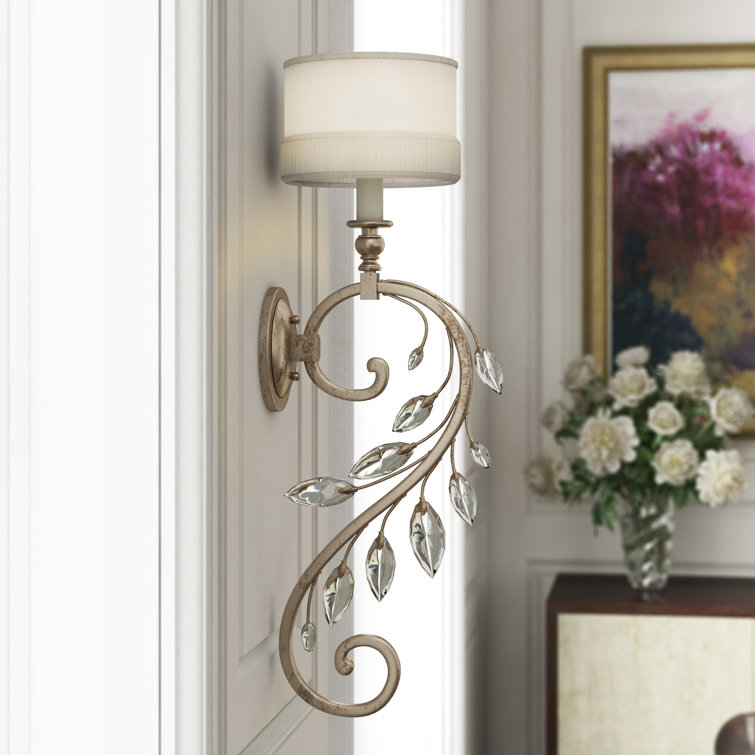 Crystal Laurel Dimmable Silver Sconce, Direct Wired, 32"