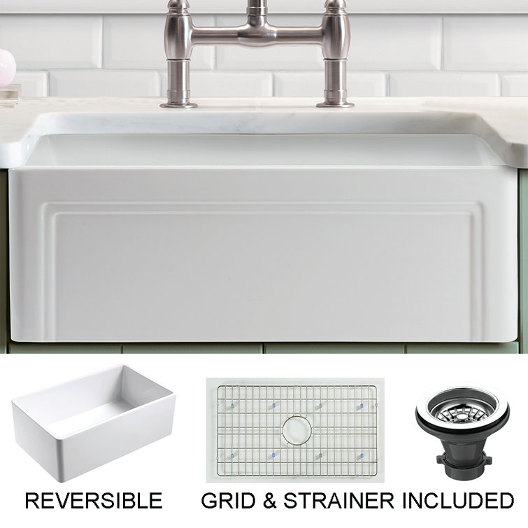 Olde London 33" White Fireclay Farmhouse Kitchen Sink