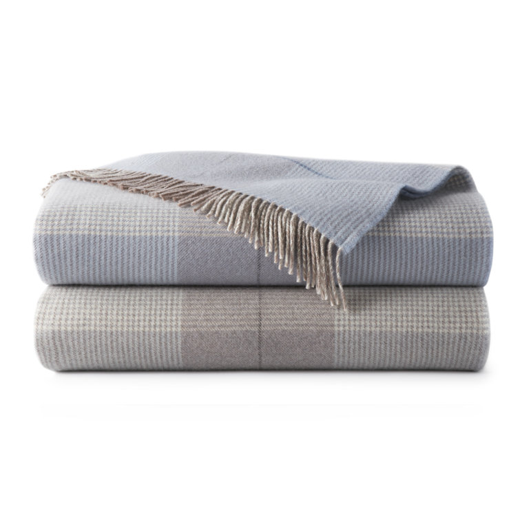 Luxurious Merino Wool Fringed Throw Blanket in Blue