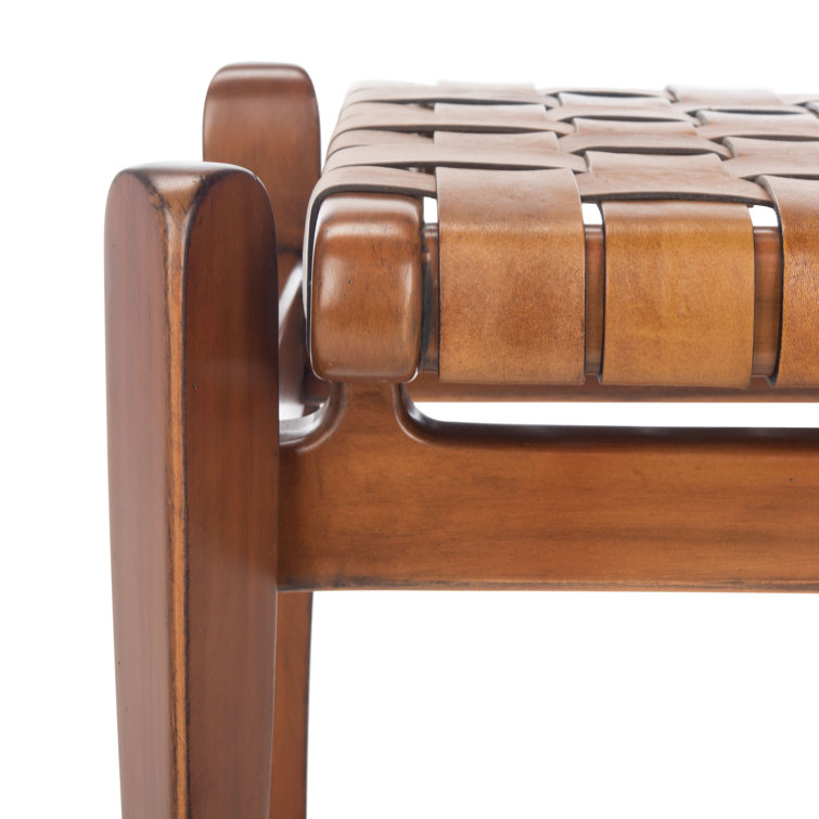 Dilan 48'' Mahogany Wood and Top Grade Leather Woven Bench - Brown