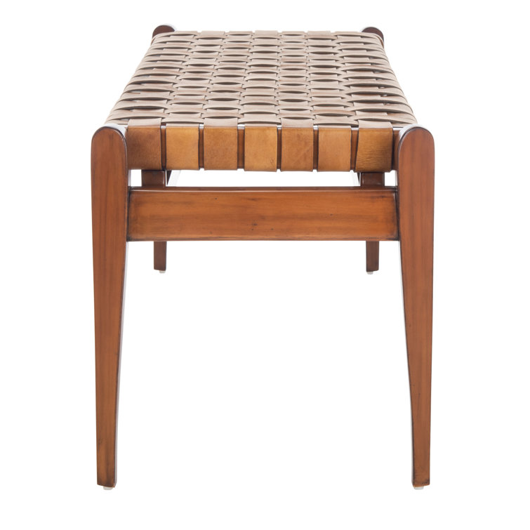 Dilan 48'' Mahogany Wood and Top Grade Leather Woven Bench - Brown