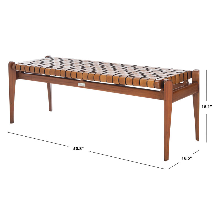 Dilan 48'' Mahogany Wood and Top Grade Leather Woven Bench - Brown