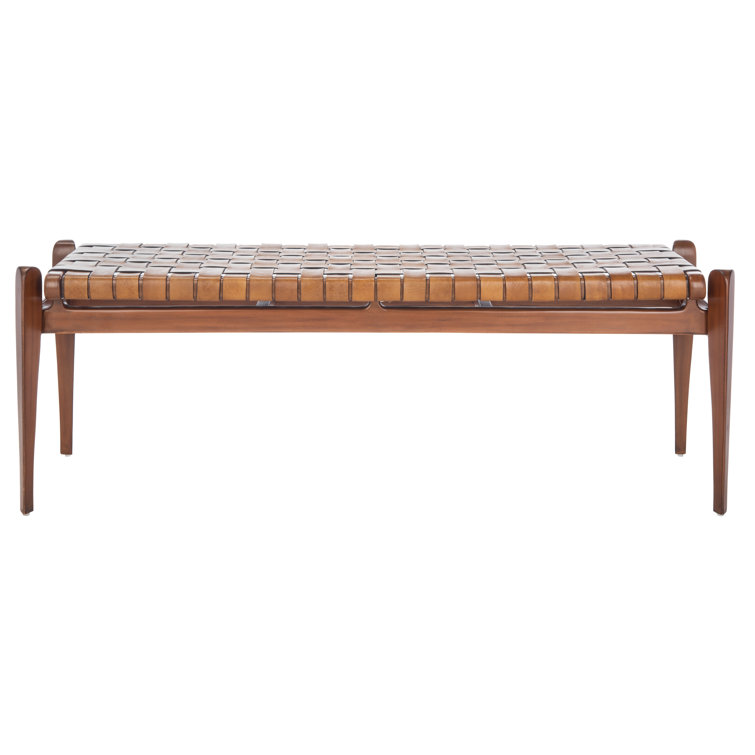 Dilan 48'' Mahogany Wood and Top Grade Leather Woven Bench - Brown