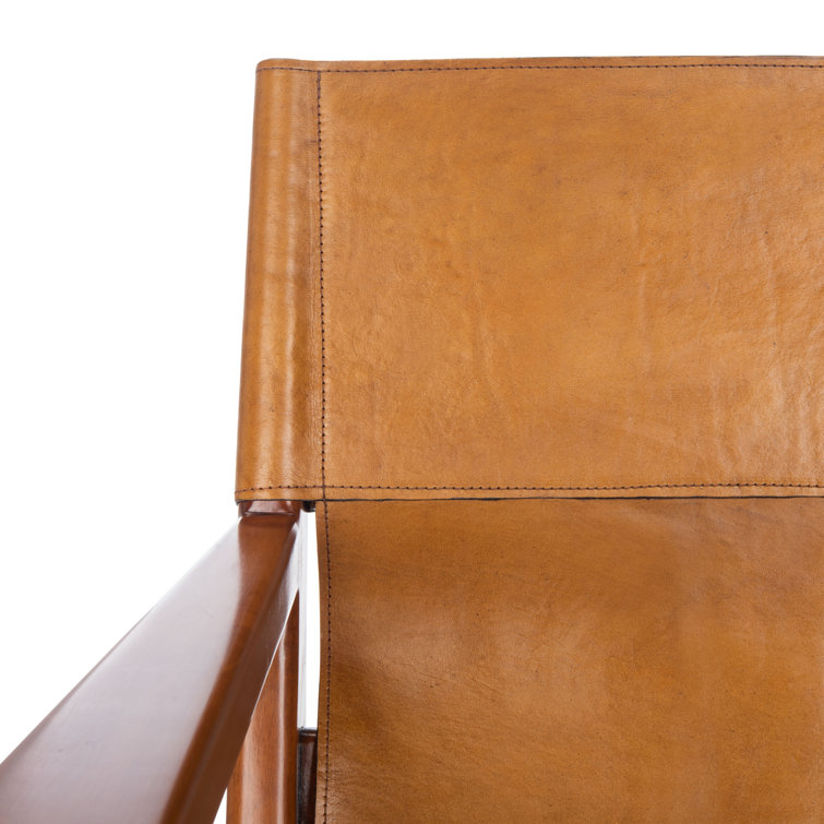 Culkin Modern Brown Leather Sling Armchair with Mahogany Frame
