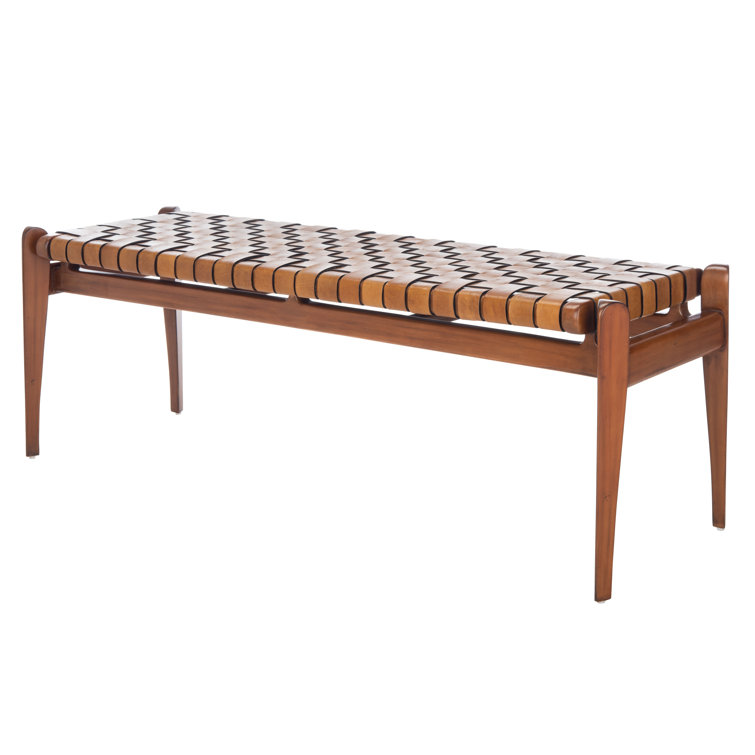 Dilan 48'' Mahogany Wood and Top Grade Leather Woven Bench - Brown