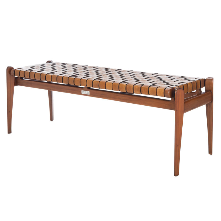 Dilan 48'' Mahogany Wood and Top Grade Leather Woven Bench - Brown