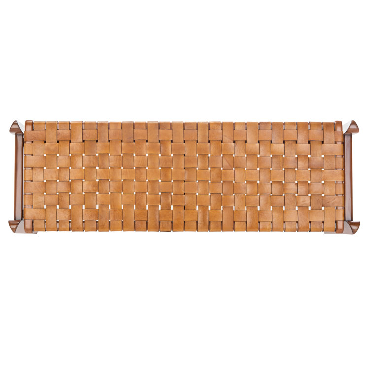 Dilan 48'' Mahogany Wood and Top Grade Leather Woven Bench - Brown