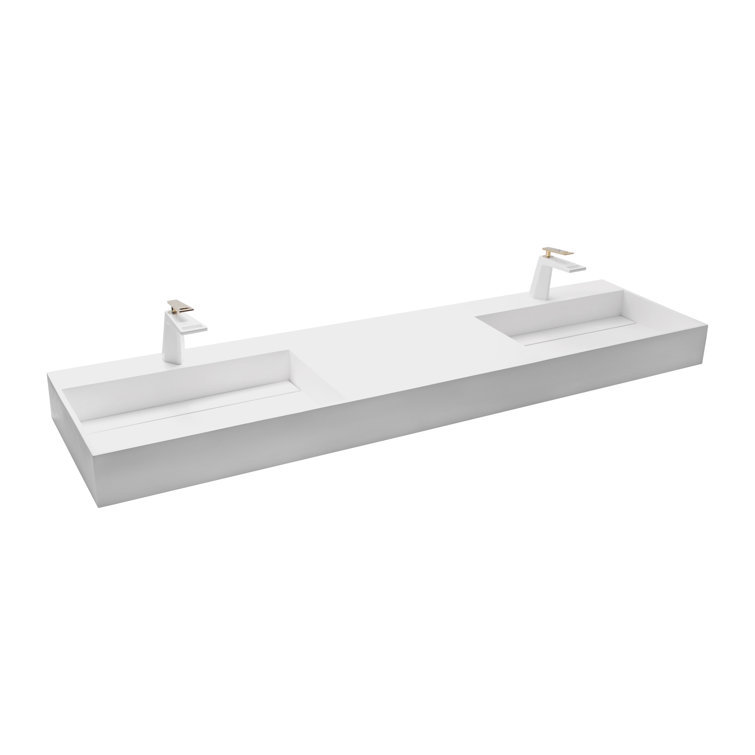 Juniper 72" Matte White Stone Wall-Mounted Double Basin Sink