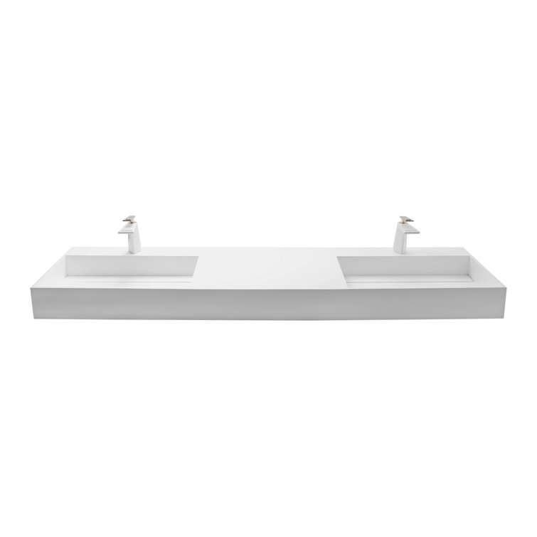 Juniper 72" Matte White Stone Wall-Mounted Double Basin Sink