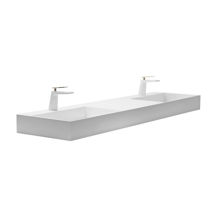 Juniper 72" Matte White Stone Wall-Mounted Double Basin Sink