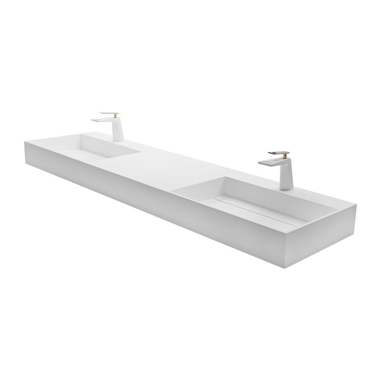 Juniper 72" Matte White Stone Wall-Mounted Double Basin Sink