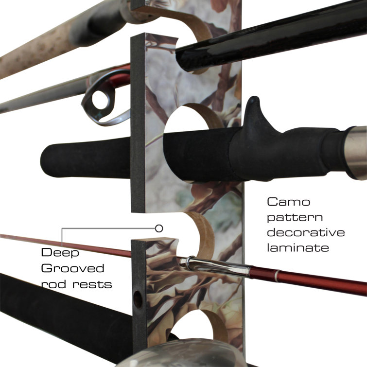 Camouflage Wall-Mounted Fishing Rod Storage Rack for 11 Rods