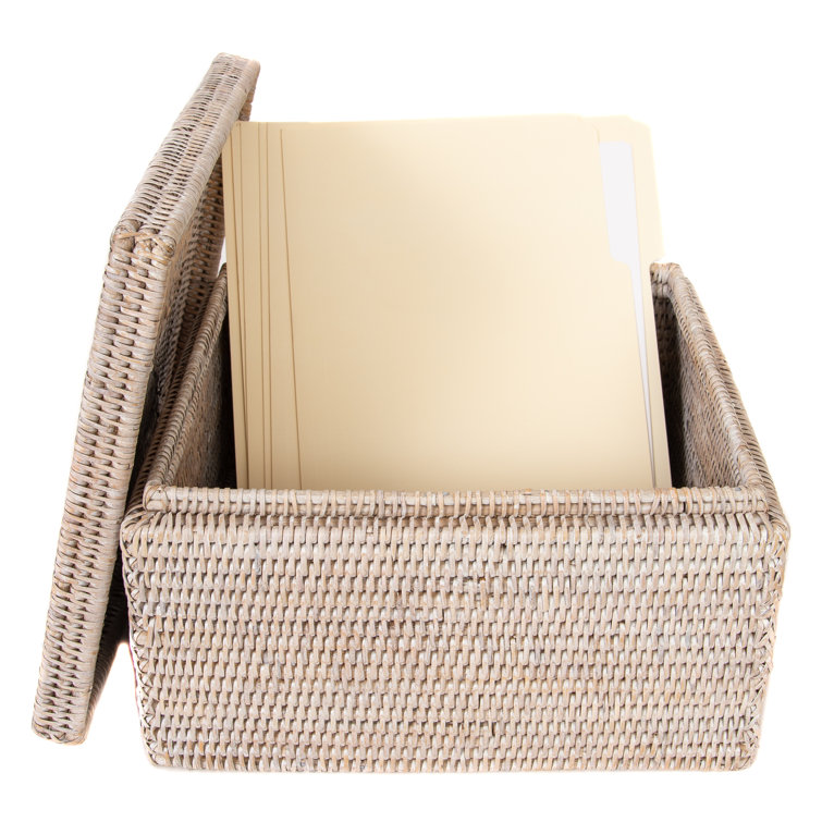 Coastal Breezy White Wash Handwoven Rattan Storage Box with Lid