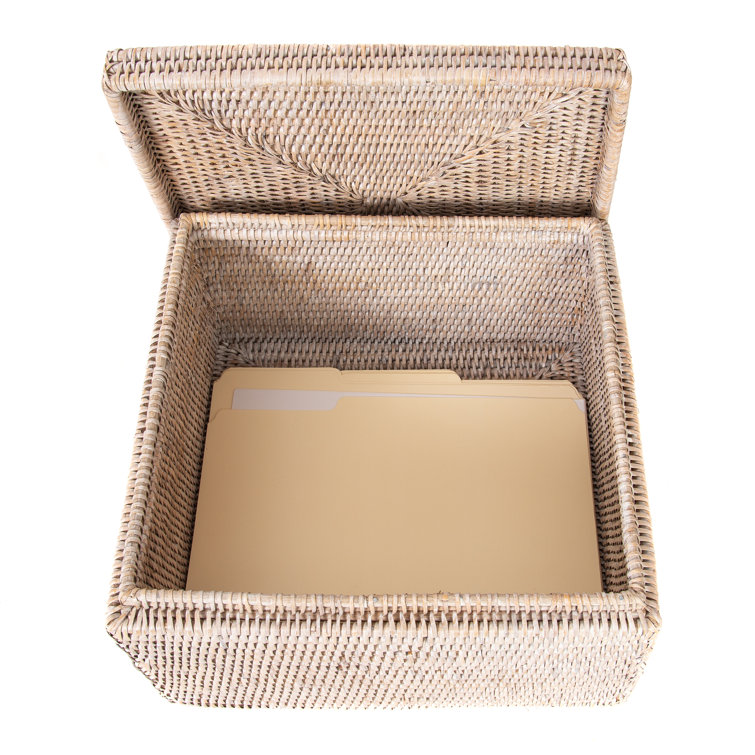 Coastal Breezy White Wash Handwoven Rattan Storage Box with Lid