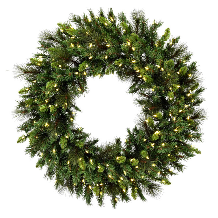 24" Green Pine Artificial Christmas Wreath with Warm White LED Lights