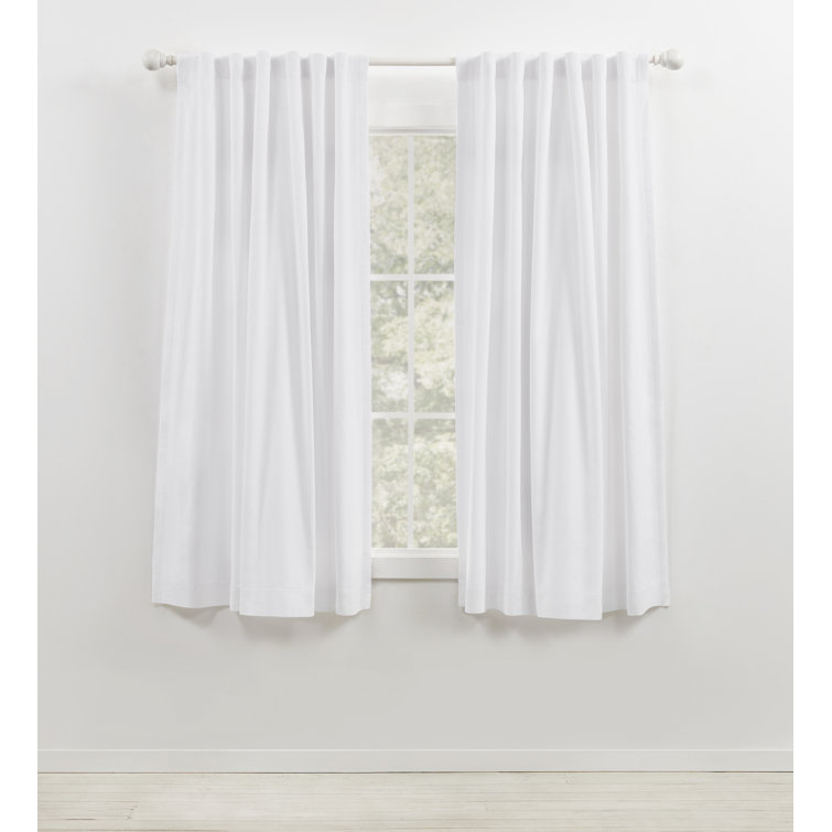 Pure White Blackout Cotton Pleated Curtain Panel 63 Inches