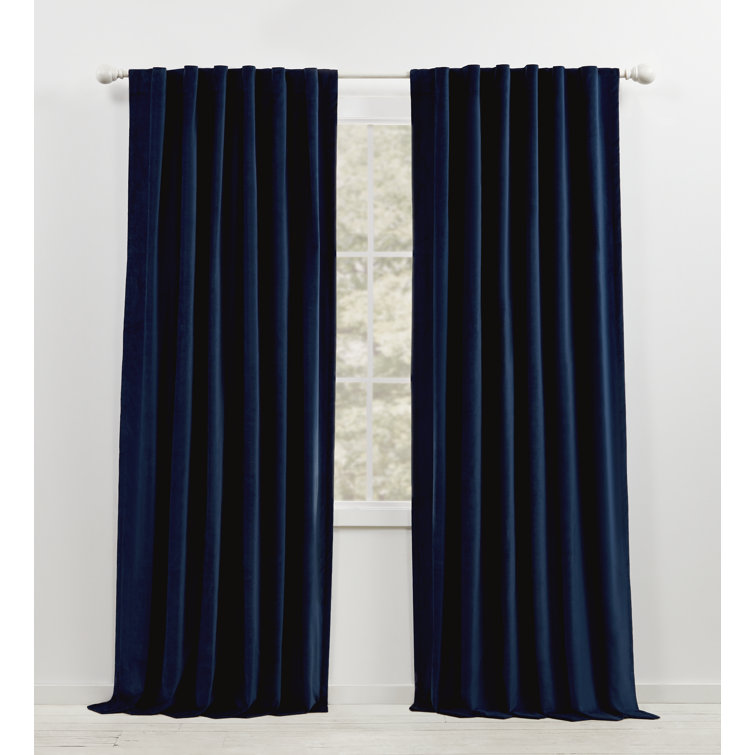 Navy Velvet Blackout Pleated Curtain Panel 52" x 96"