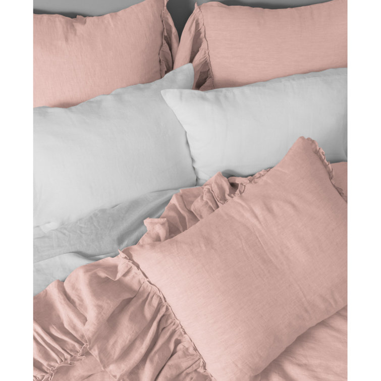 Pink Linen Ruffled Standard Pillow Sham