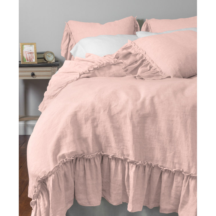 Twin Blush Linen Ruffled Duvet Cover