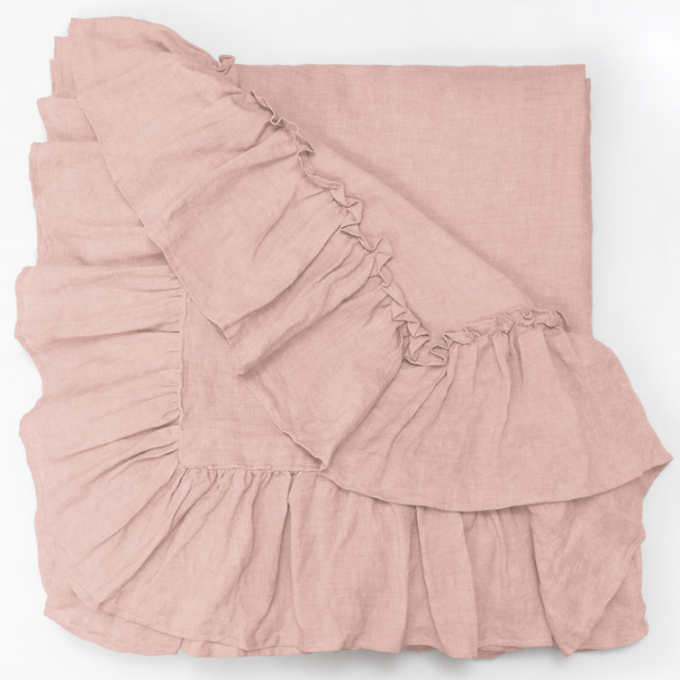 Twin Blush Linen Ruffled Duvet Cover