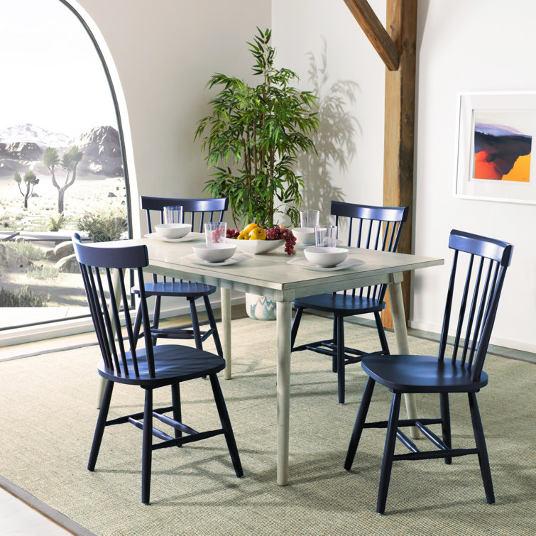 Navy Oak Windsor Back Solid Wood Side Chair Set
