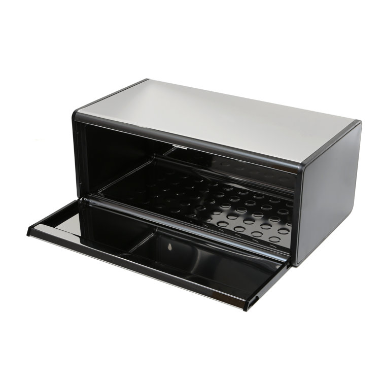 Brilliant Steel Bread Box with Black Accents
