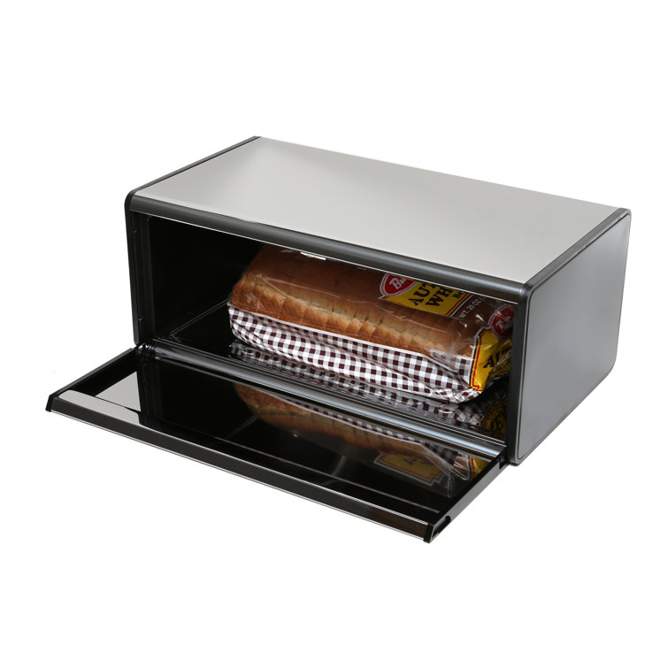 Brilliant Steel Bread Box with Black Accents