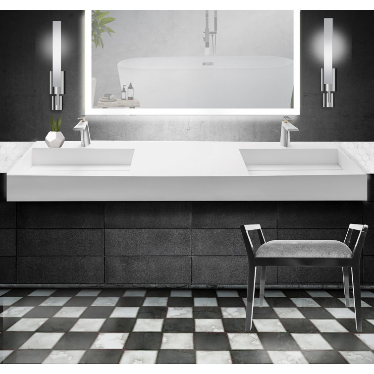 Juniper 72" Matte White Stone Wall-Mounted Double Basin Sink