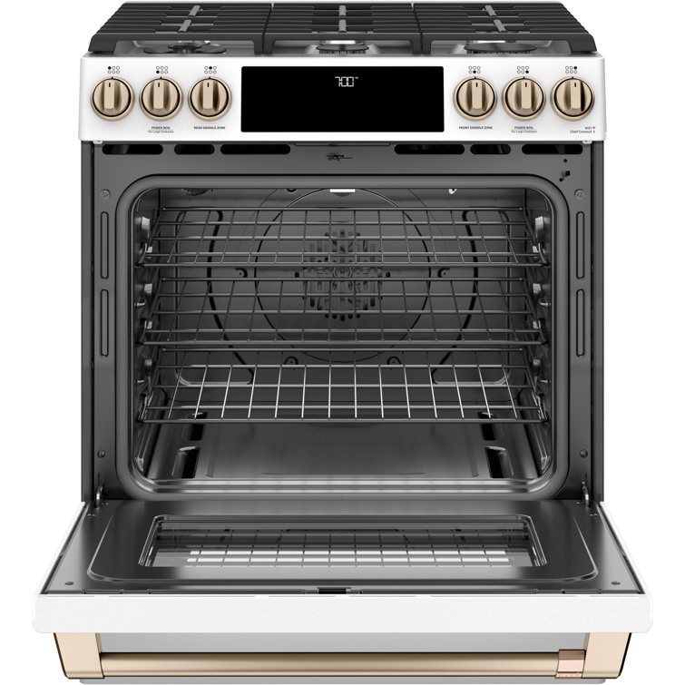 Matte White 30" Smart Gas Range with Convection Oven and Griddle