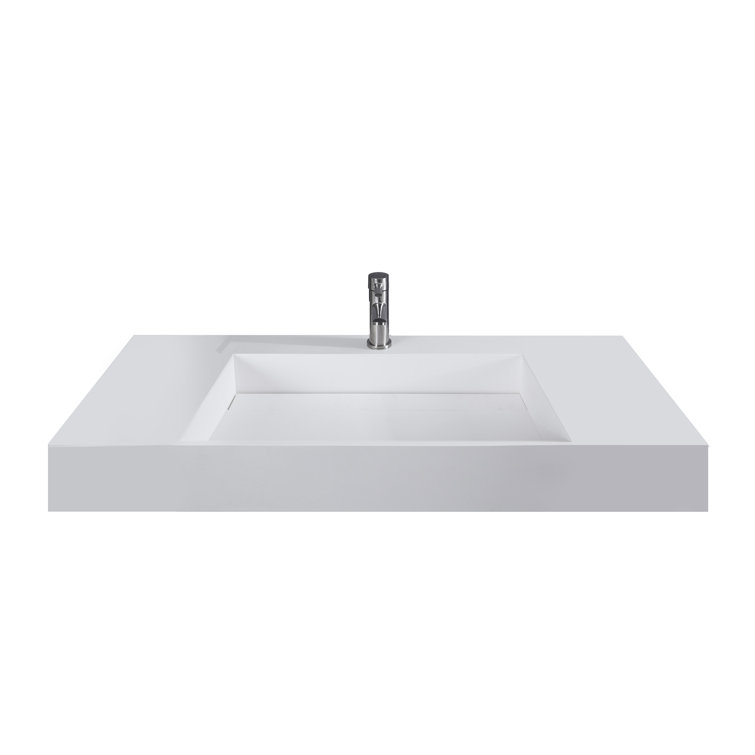 White Stone 48" Wall-Mounted Rectangular Bathroom Sink