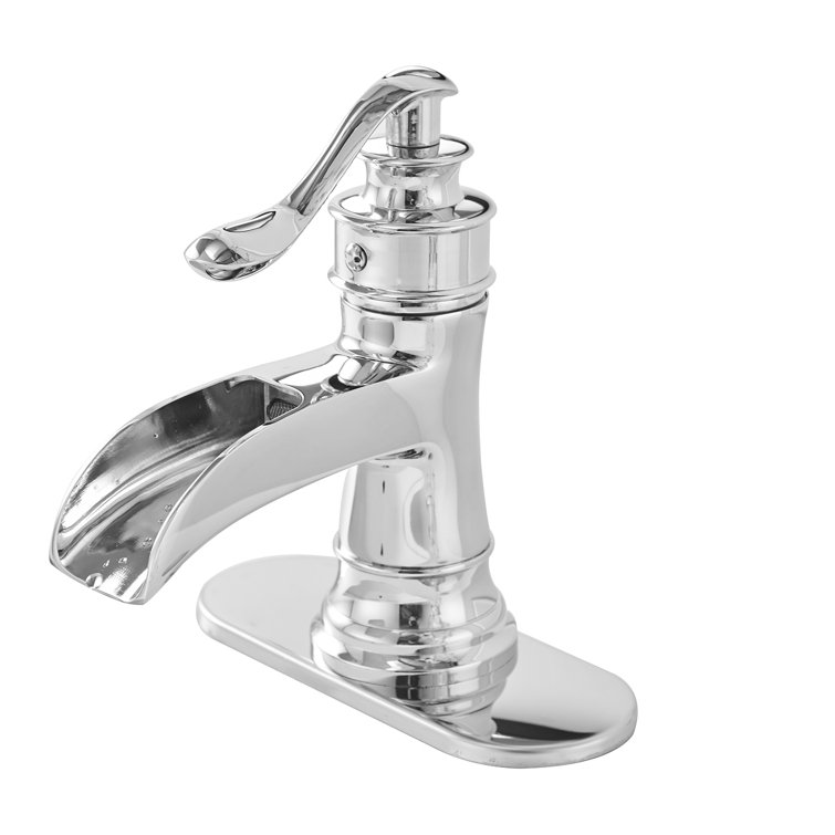 Polished Chrome Single Handle Bathroom Faucet with Drain Assembly