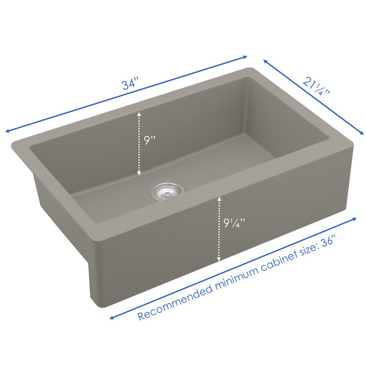 Concrete Gray Quartz Farmhouse Single Bowl Kitchen Sink