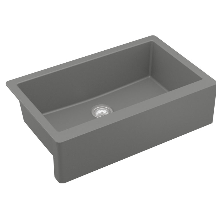 Matte Gray Quartz Composite Farmhouse Single Bowl Kitchen Sink