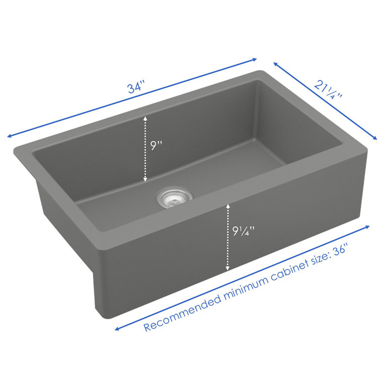 Matte Gray Quartz Composite Farmhouse Single Bowl Kitchen Sink