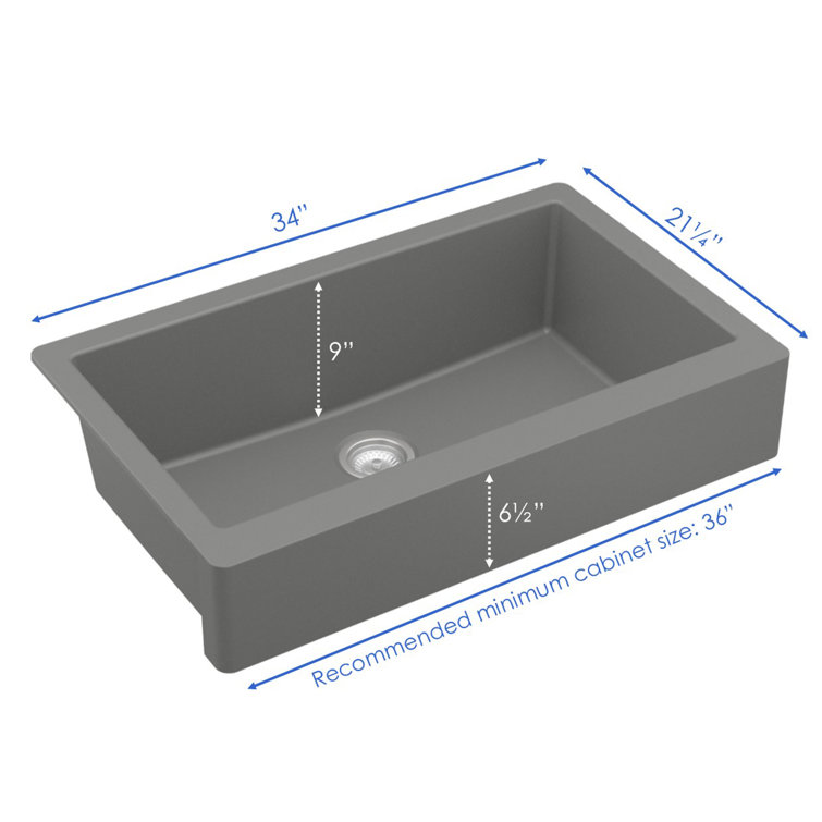 Matte Gray Quartz Farmhouse Single Bowl Kitchen Sink