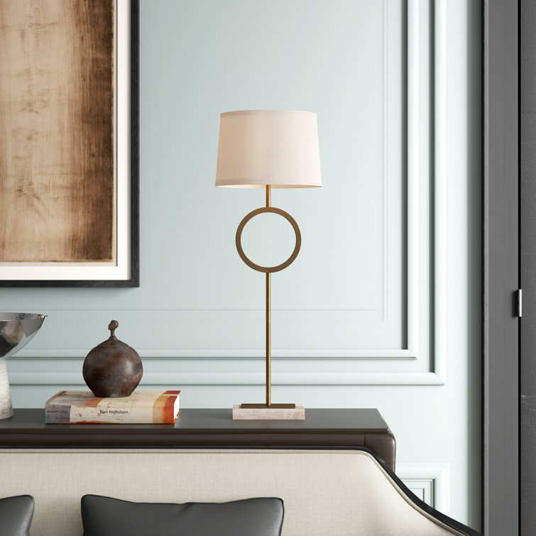 Logan Aged Brass Buffet Table Lamp with Carrara Marble Base